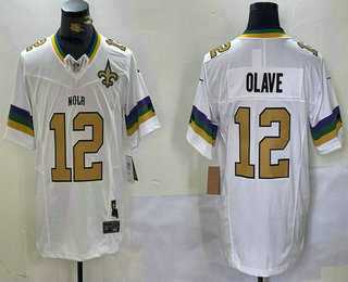 Men%27s New Orleans Saints #12 Chris Olave White Team Patch 2024 FUSE Vapor Limited Stitched Jersey->new orleans saints->NFL Jersey
